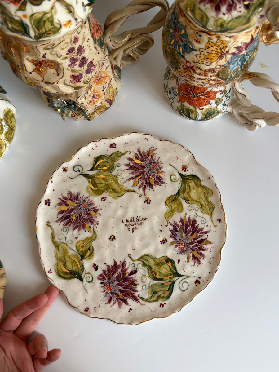 I Will Bloom Wherever I Go Dahlia Flowers Plate