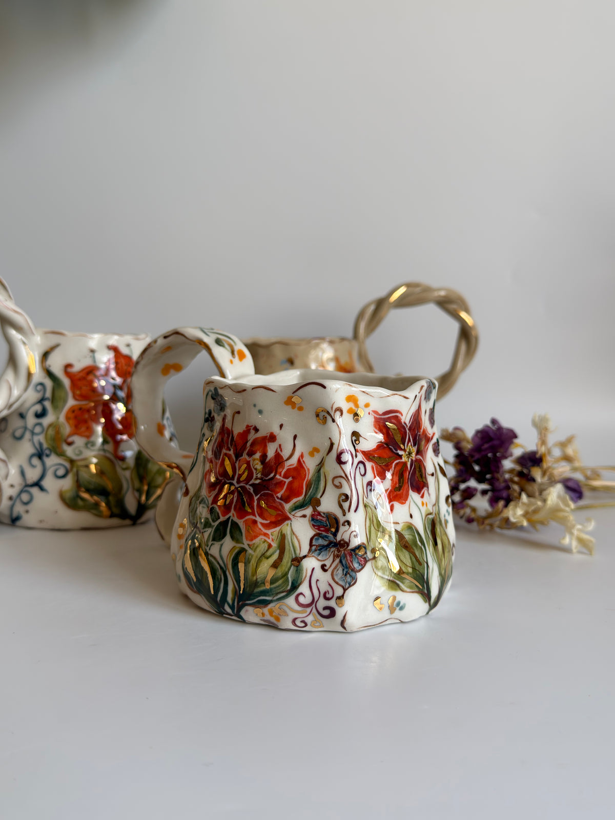 Burnt Orange Flower Mug