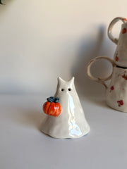 Cat Ghost with Pumpkin Basket Incense Holder