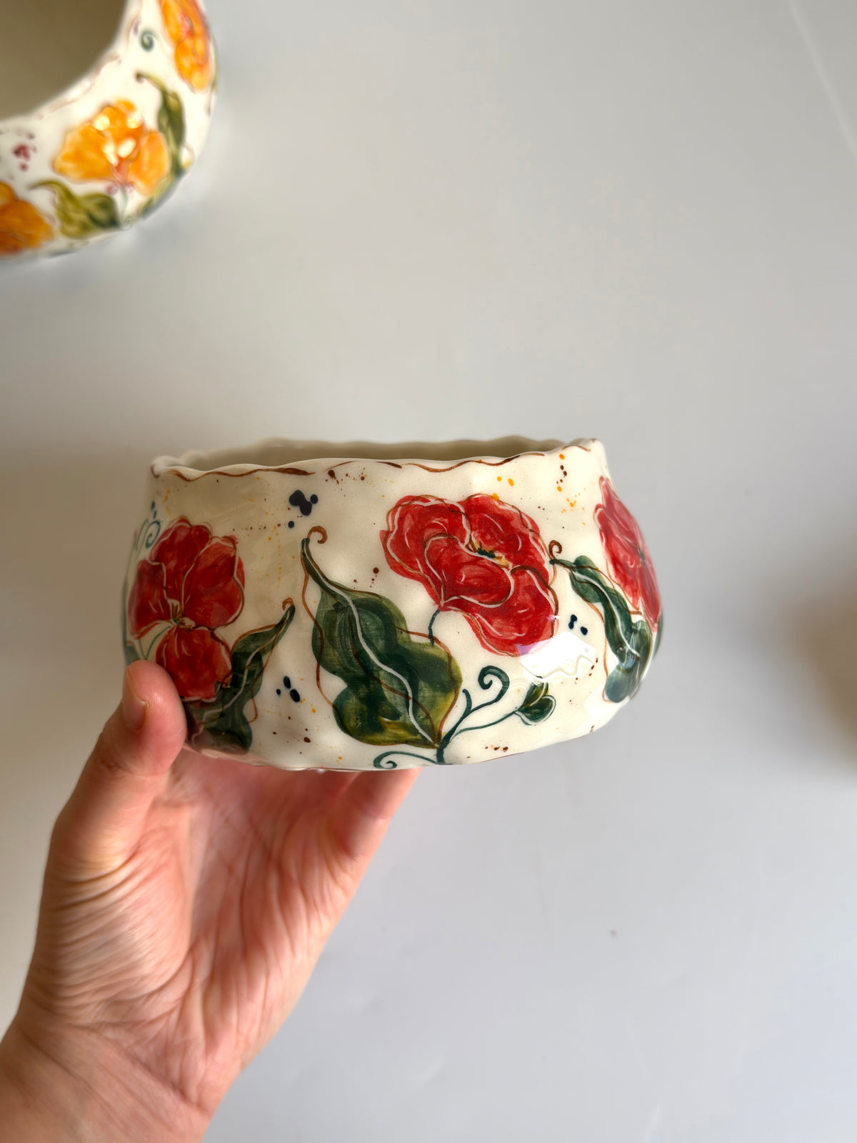 Red Poppies and Bumblebees Bowl