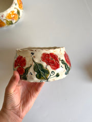 Red Poppies and Bumblebees Bowl