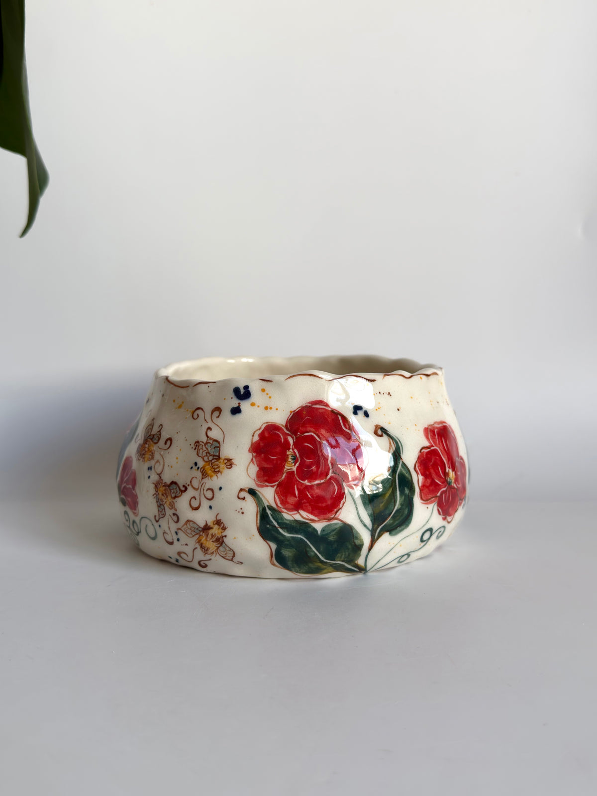 Red Poppies and Bumblebees Bowl