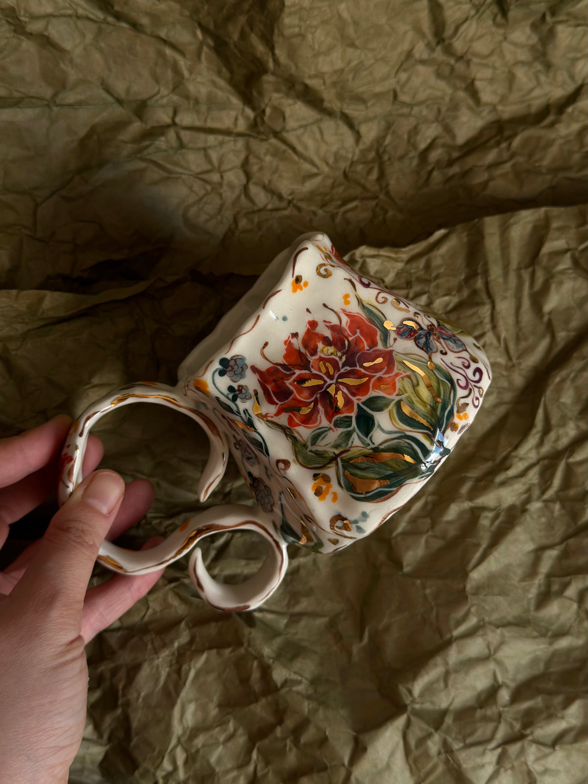 Burnt Orange Flower Mug