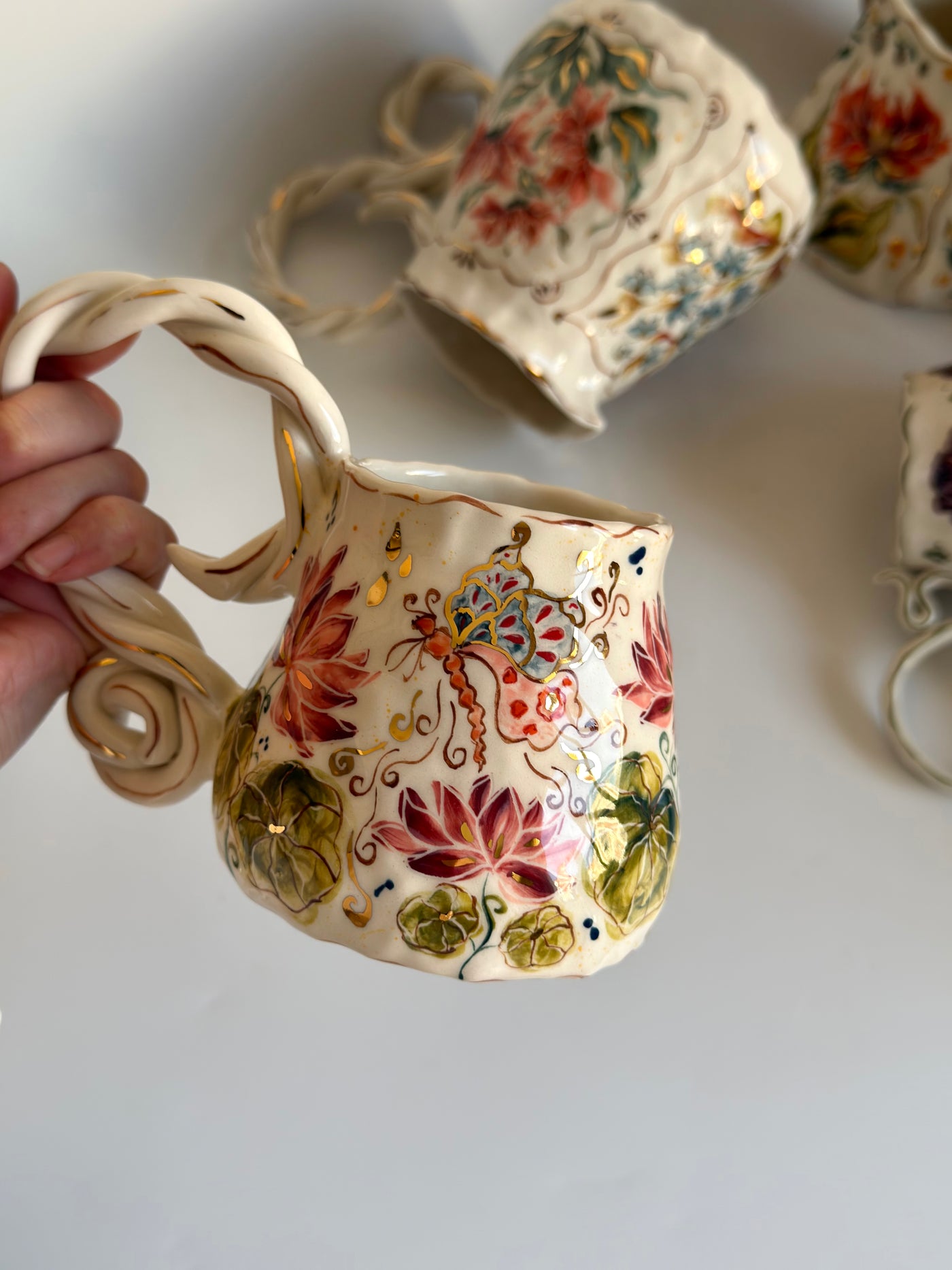 Water Lily Flowers and Dragonfly Mug