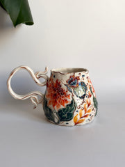 Dahlia Flowers and Butterfly Mug