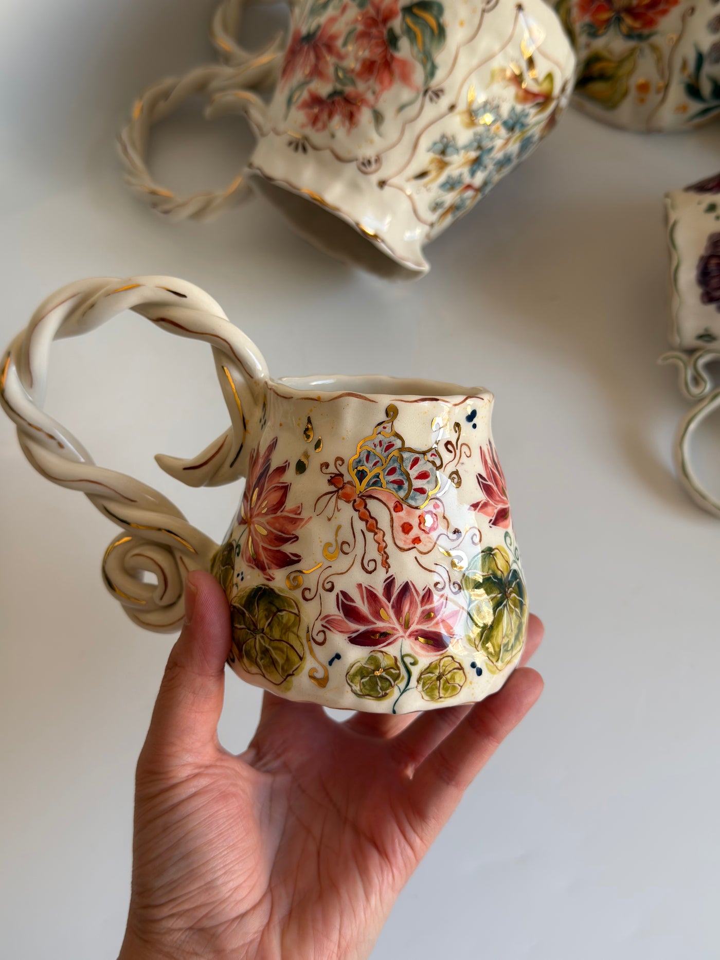 Water Lily Flowers and Dragonfly Mug