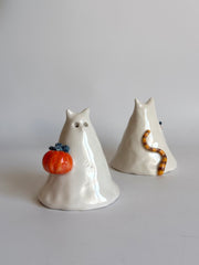 Cat Ghost with Pumpkin Basket Incense Holder