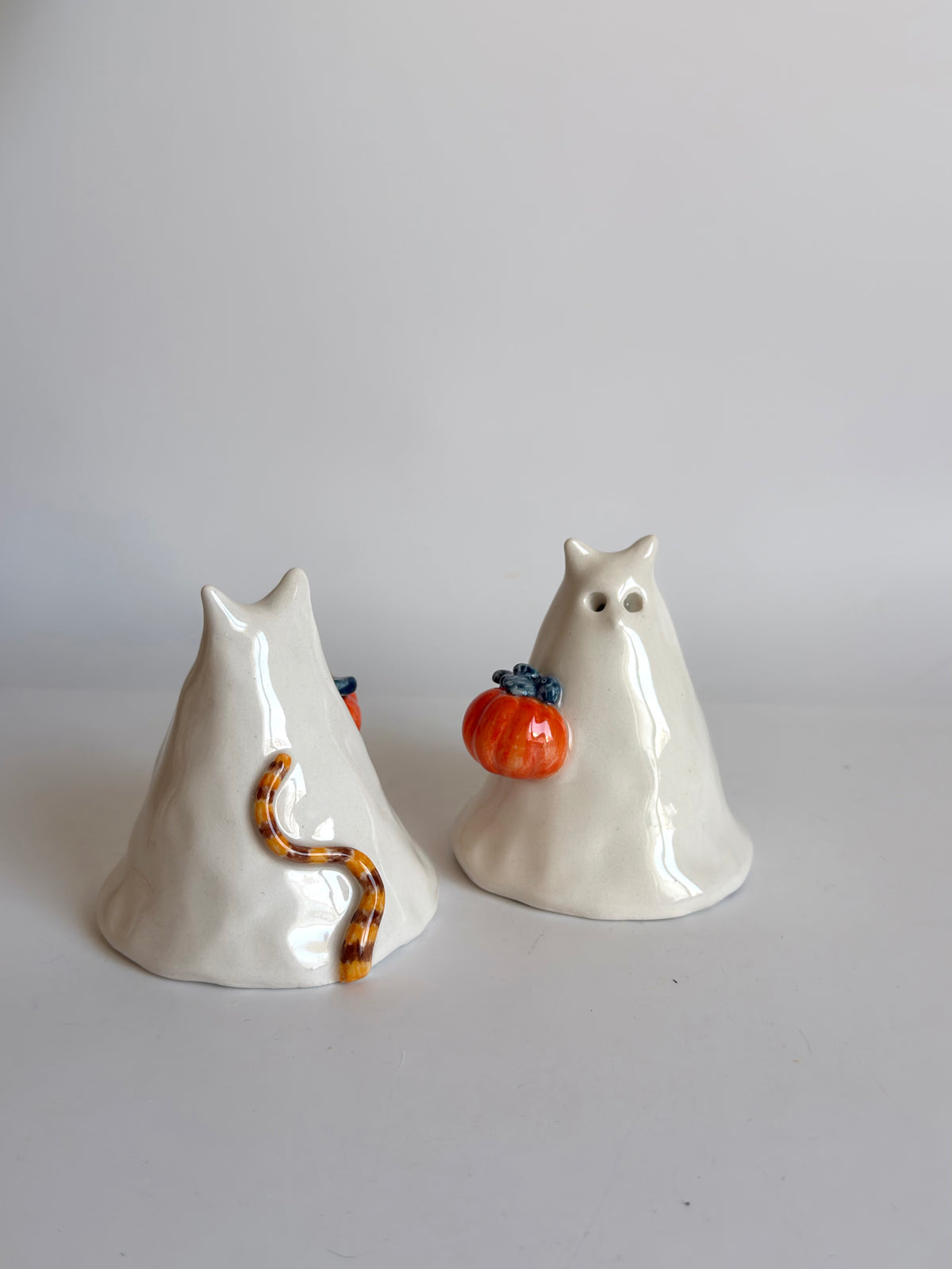Cat Ghost with Pumpkin Basket Incense Holder