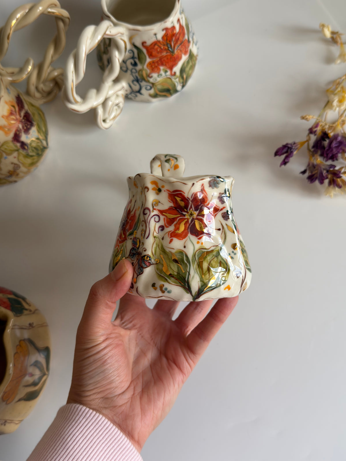 Burnt Orange Flower Mug