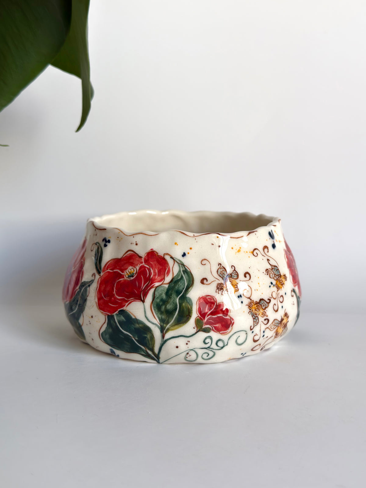 Red Poppies and Bumblebees Bowl