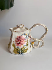 Pink Dahlia Flowers Teapot