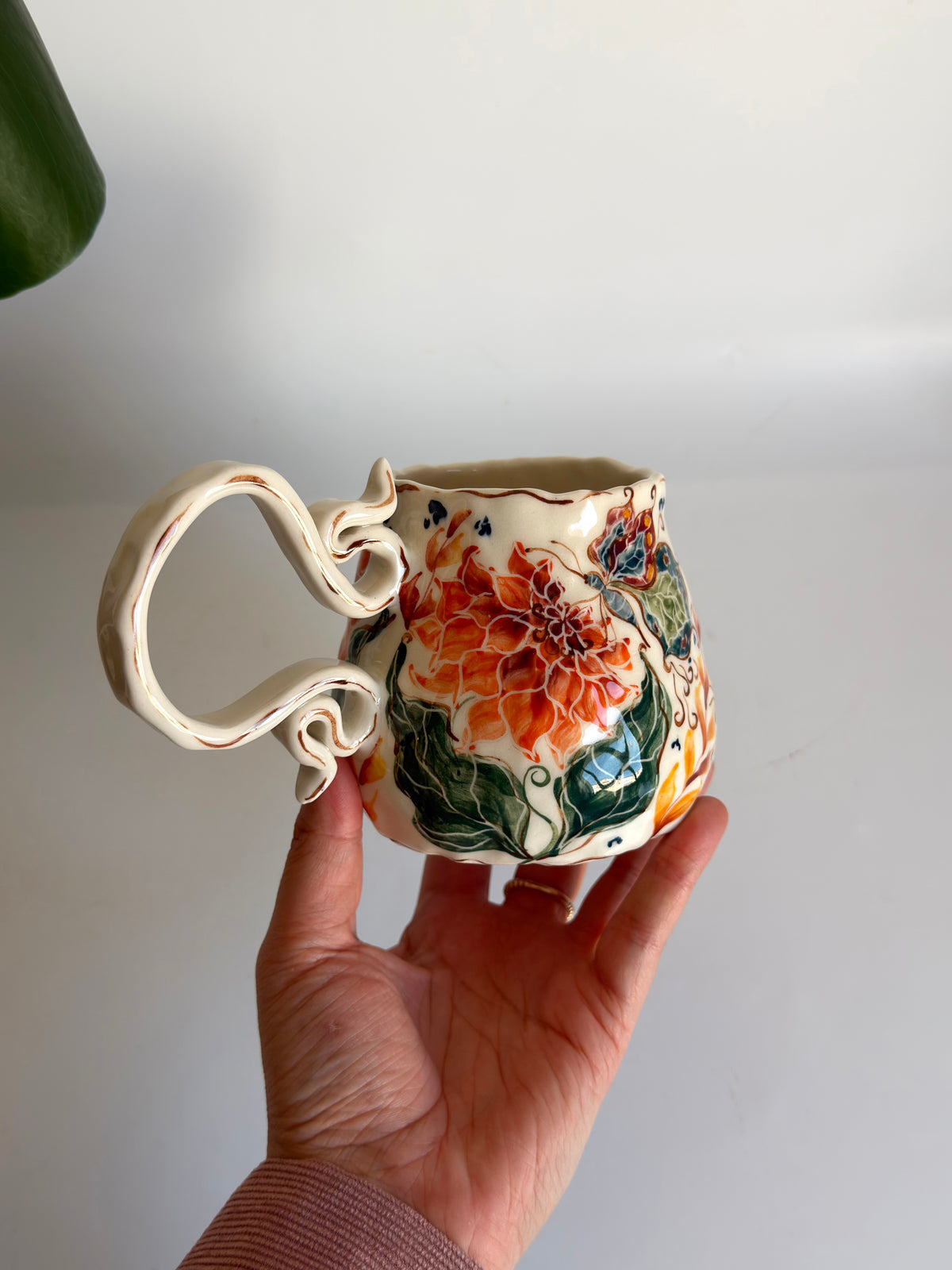 Dahlia Flowers and Butterfly Mug