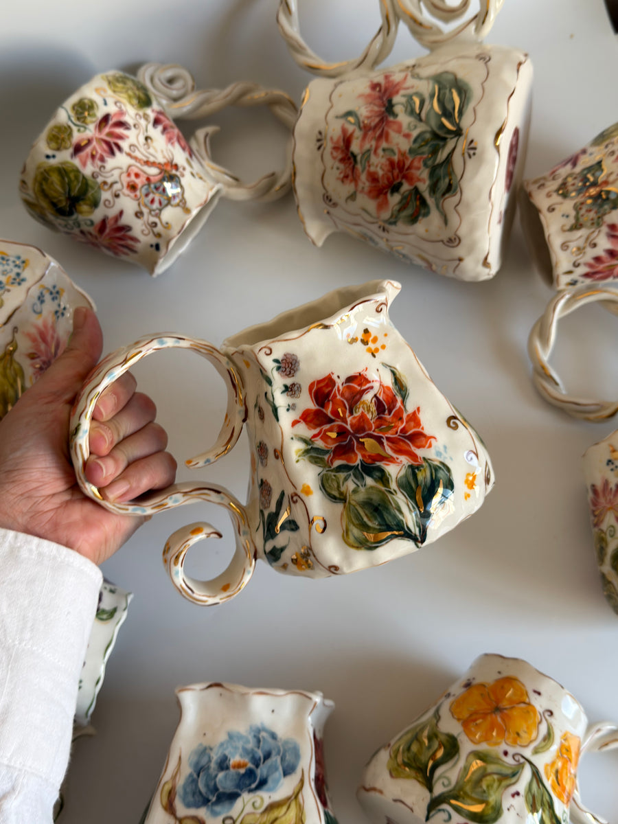 Burnt Orange Flowers Pitcher