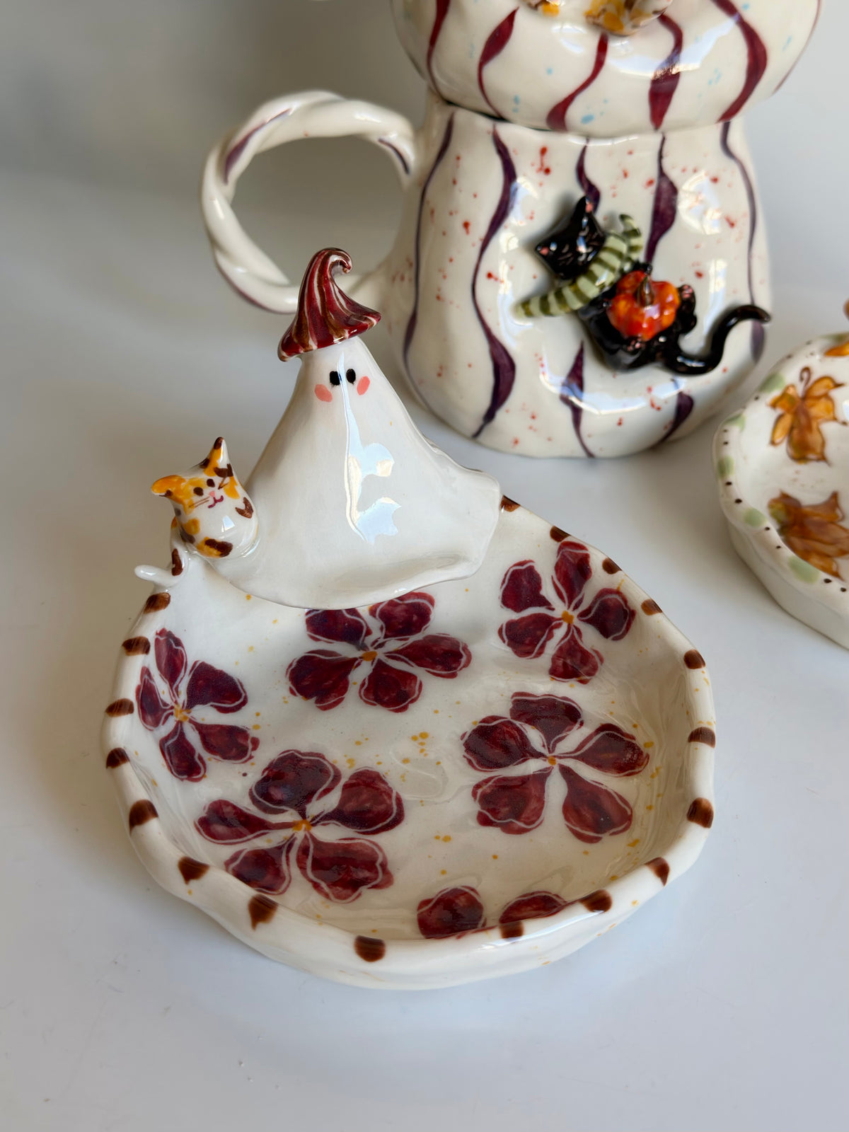 Cute Ghost and her Calico Kitten Candle Holder/ Ring Holder