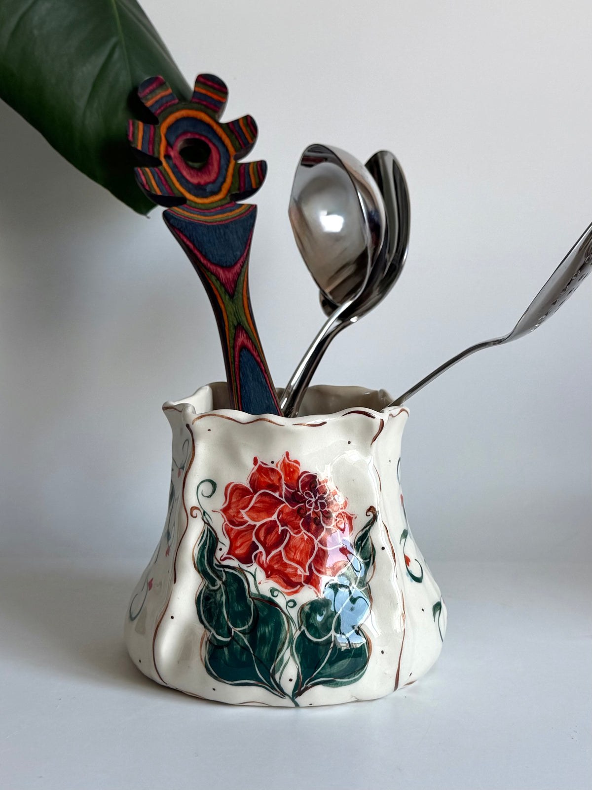 Dahlia Flowers Utensil Holder / Vase