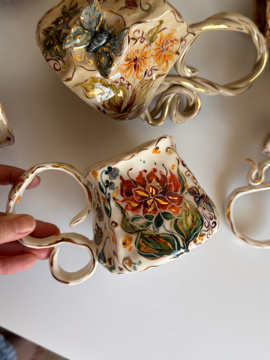 Burnt Orange Flower Mug