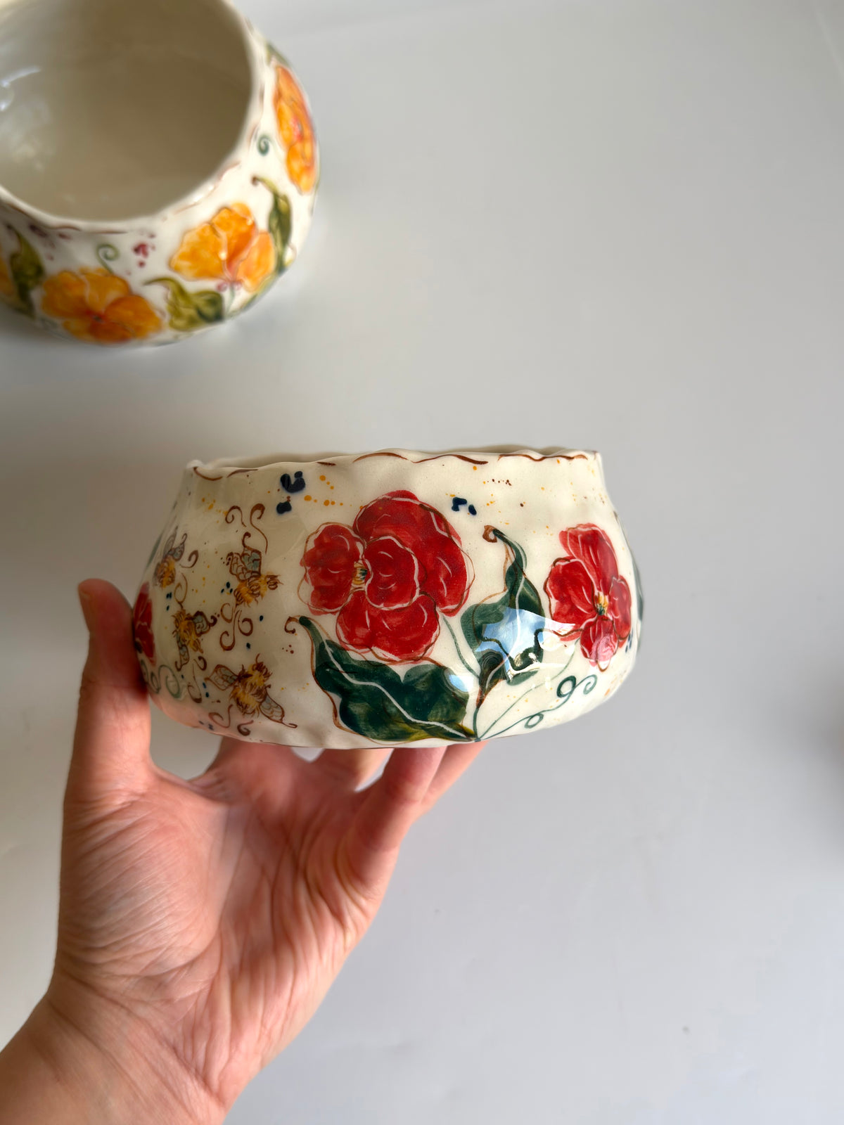 Red Poppies and Bumblebees Bowl