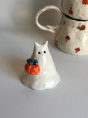 Cat Ghost with Pumpkin Basket Incense Holder