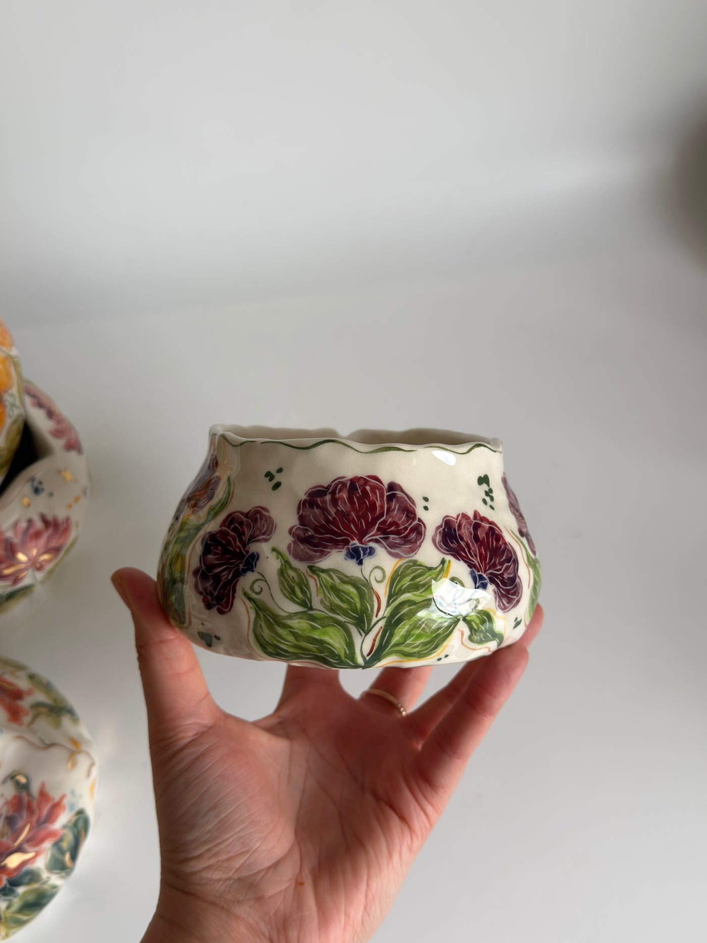 Matcha Bowl with Carnations Flowers