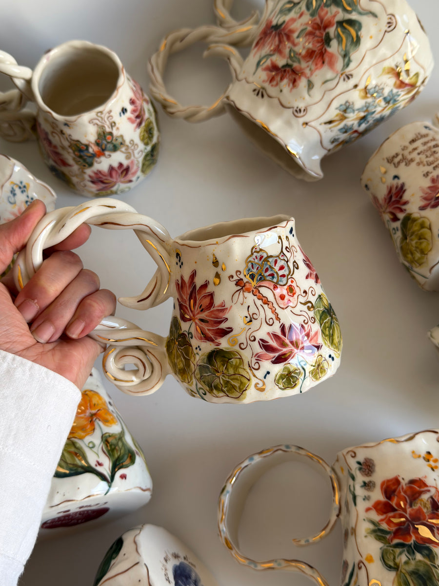 Water Lily Flowers and Dragonfly Mug