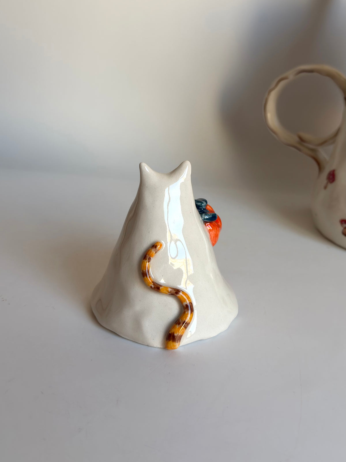 Cat Ghost with Pumpkin Basket Incense Holder