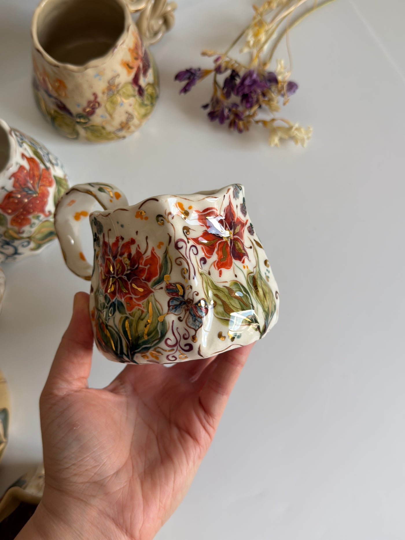 Burnt Orange Flower Mug