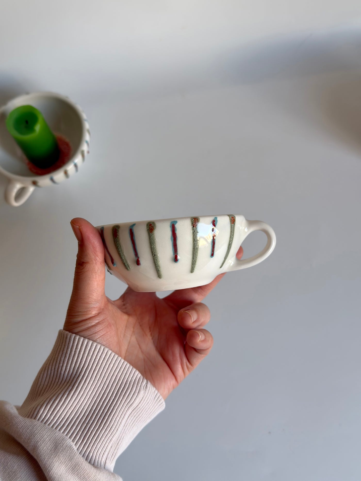 Striped Glazed Candle Holder
