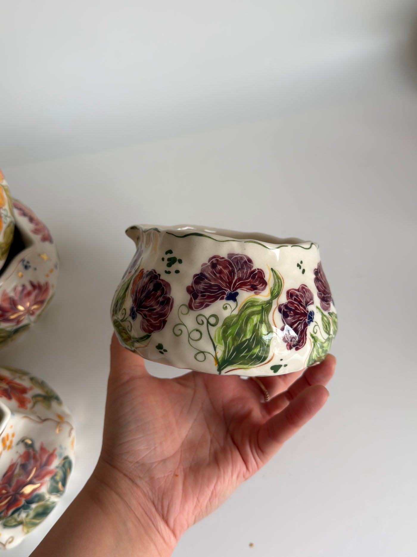 Matcha Bowl with Carnations Flowers