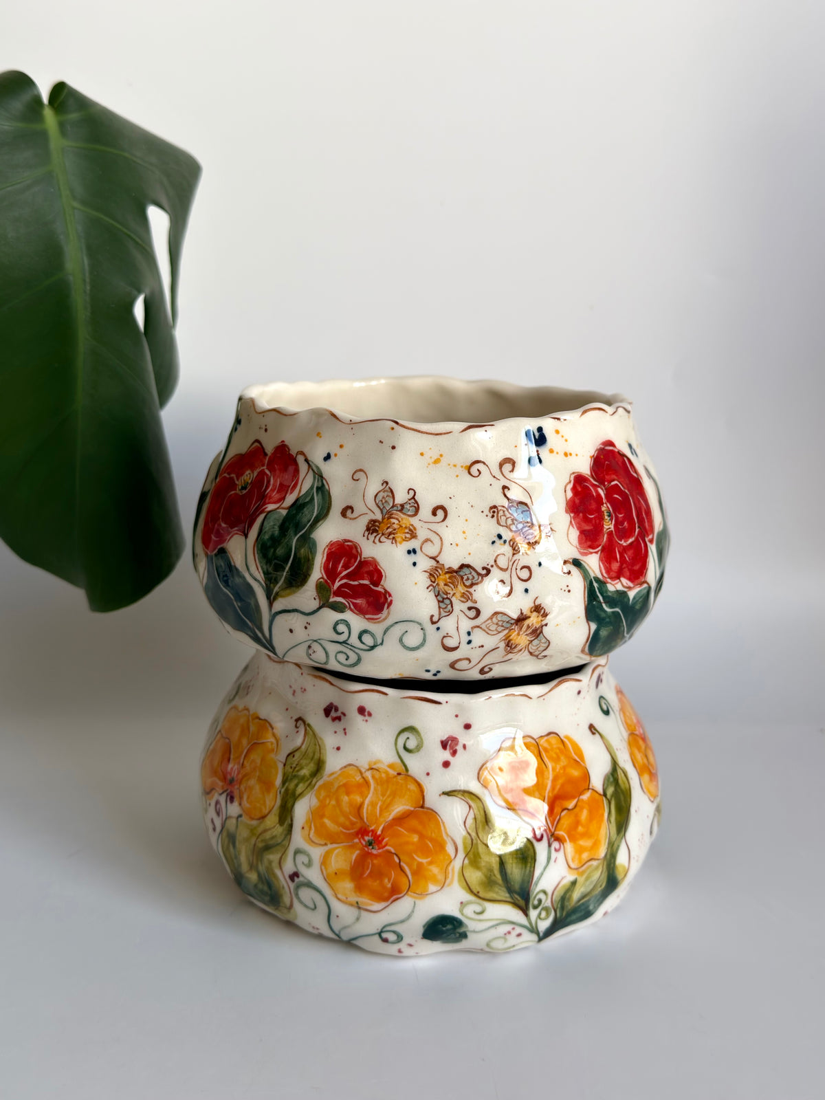 Red Poppies and Bumblebees Bowl