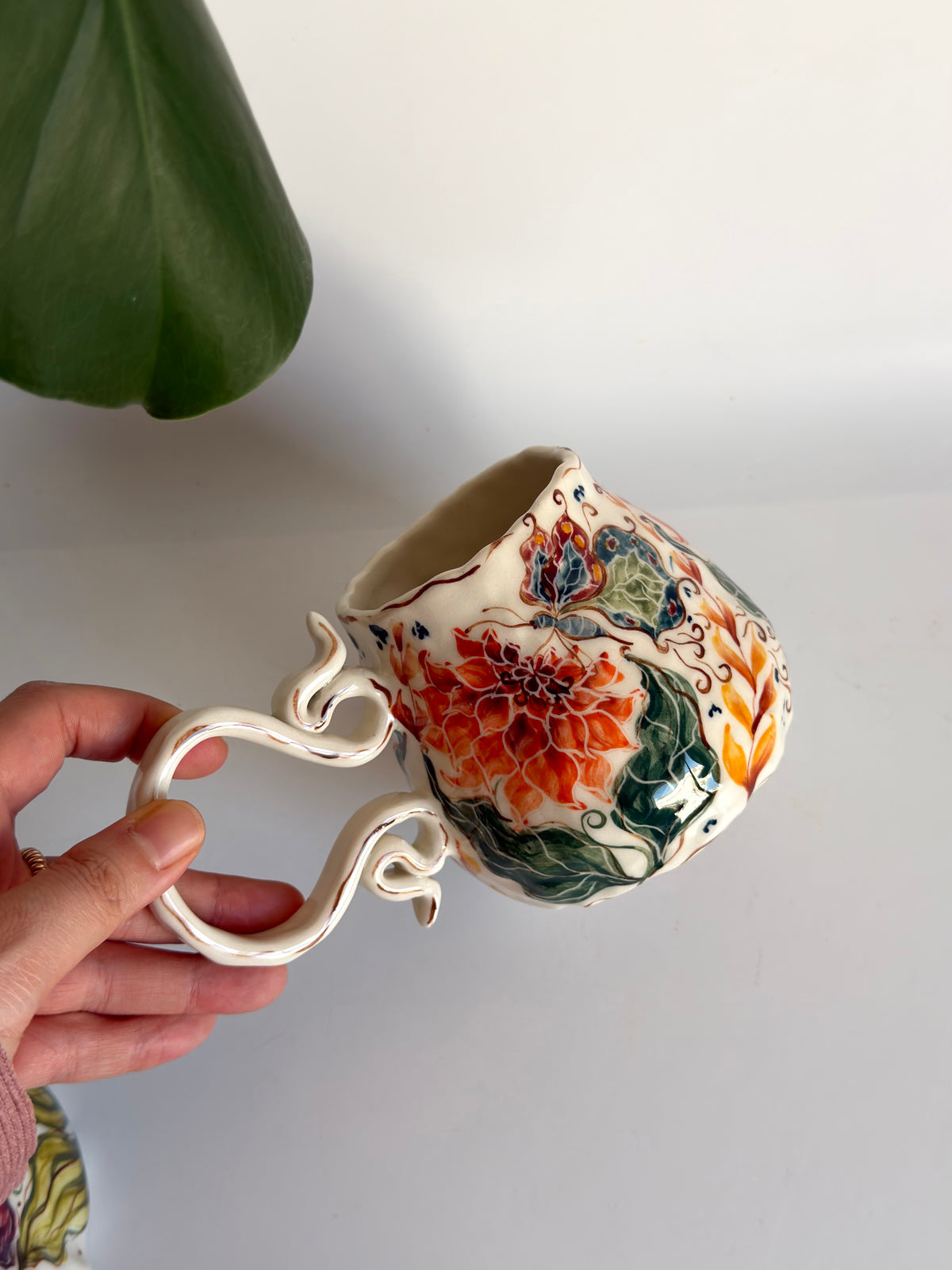 Dahlia Flowers and Butterfly Mug