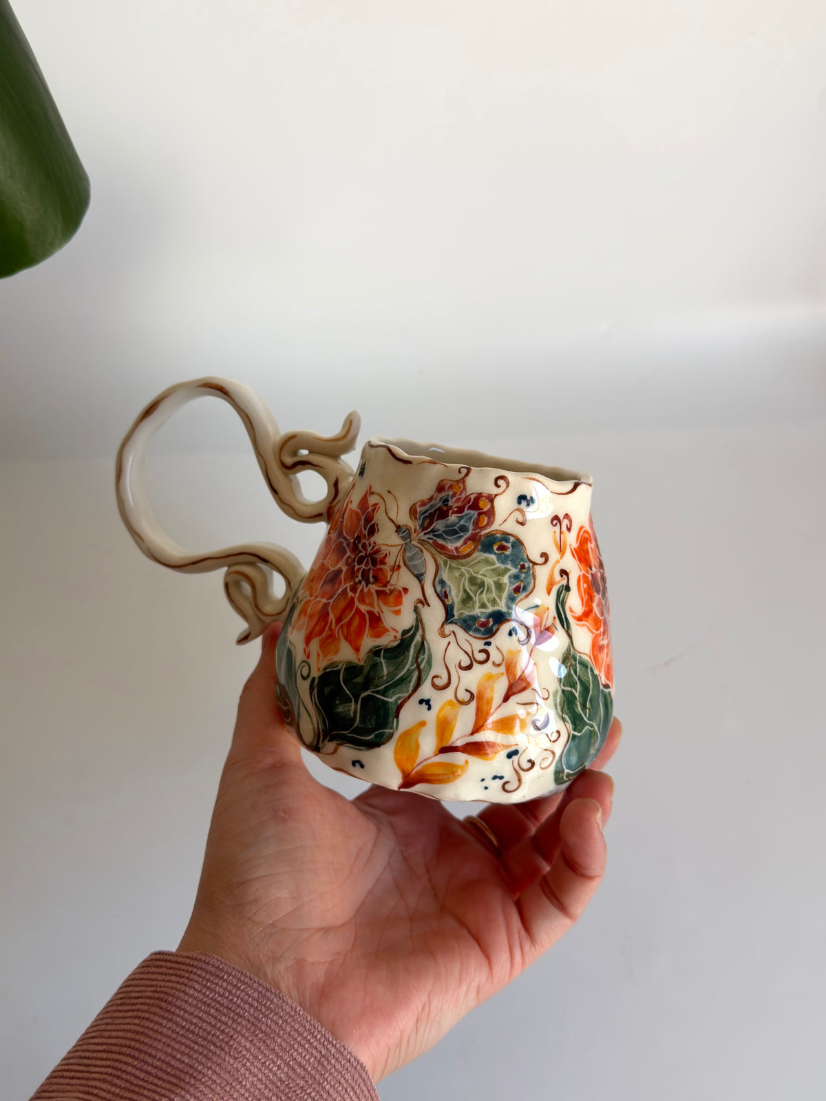 Dahlia Flowers and Butterfly Mug