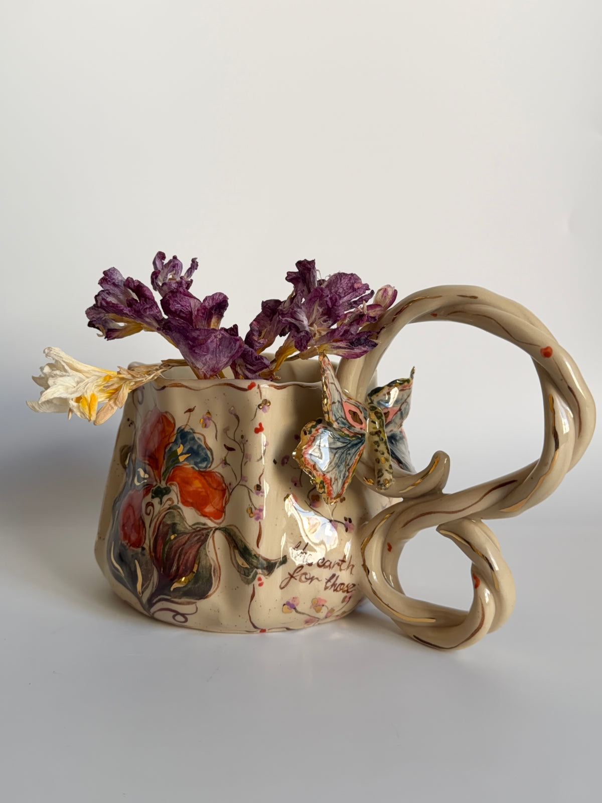Impressionistic Irises and Butterfly