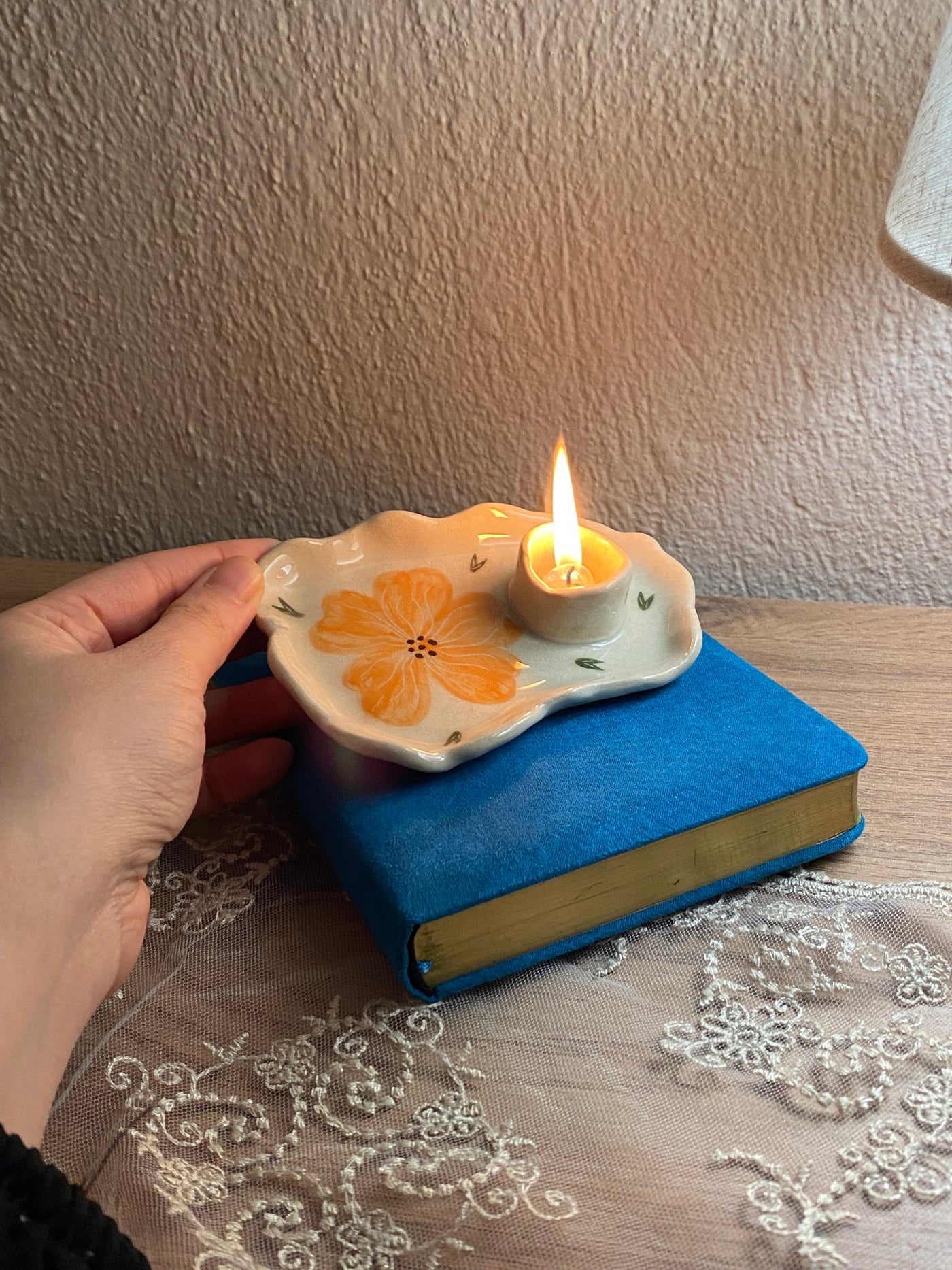 Orange Floral Tealight Candle Holder
