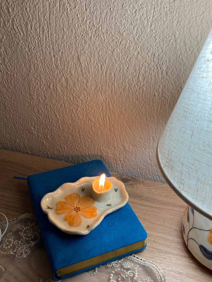 Orange Floral Tealight Candle Holder