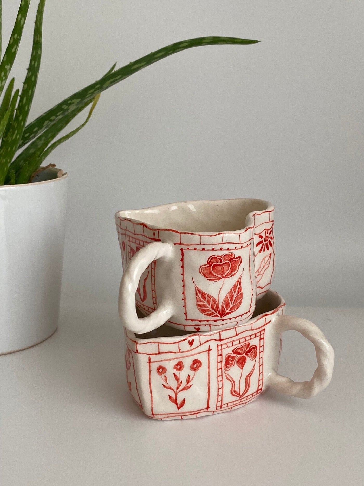 Heart-Shaped Red Floral Mug
