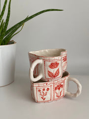 Heart-Shaped Red Floral Mug