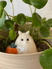 Cat Ghost with Pumpkin Basket Incense Holder