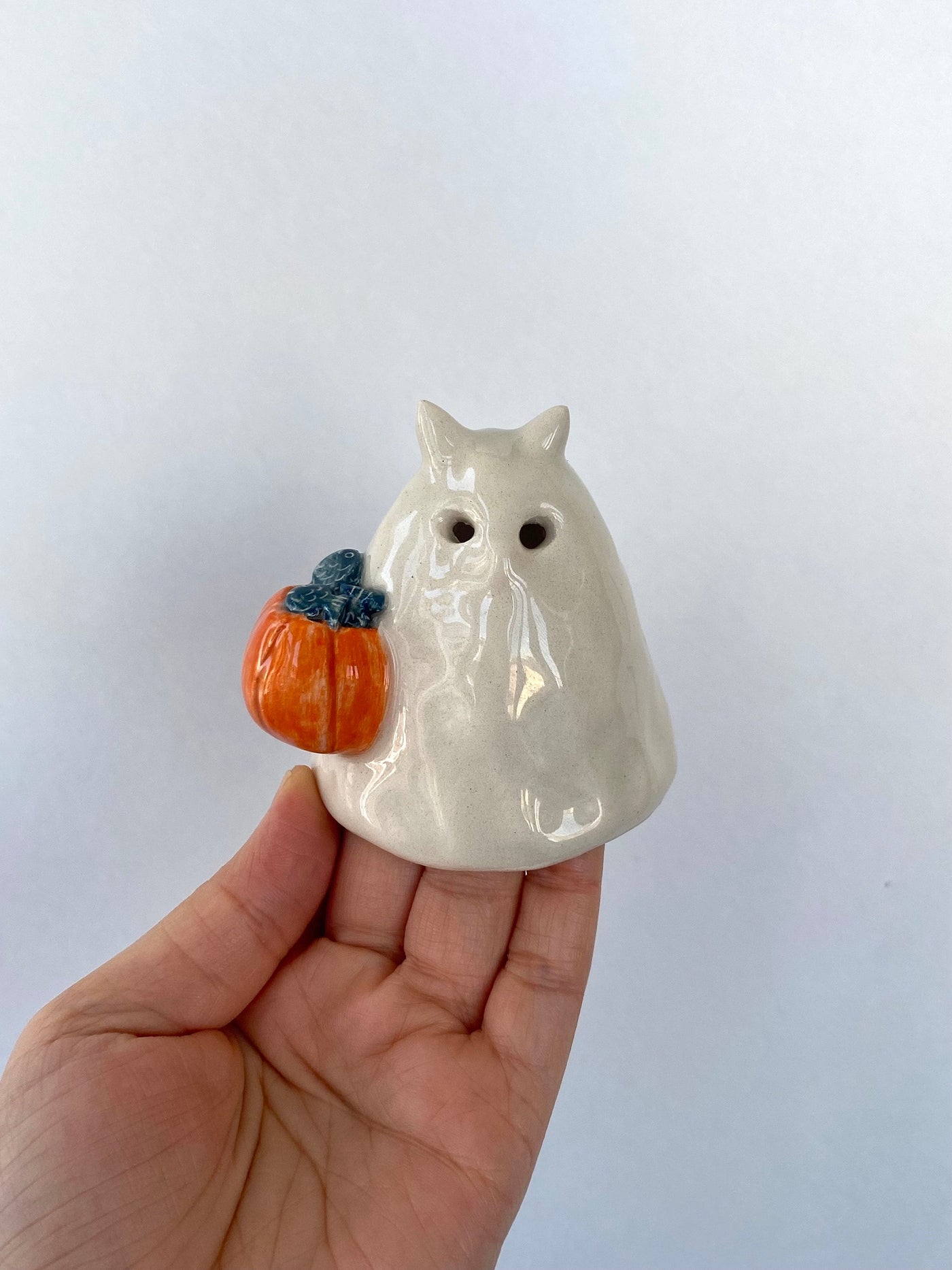 Cat Ghost with Pumpkin Basket Incense Holder