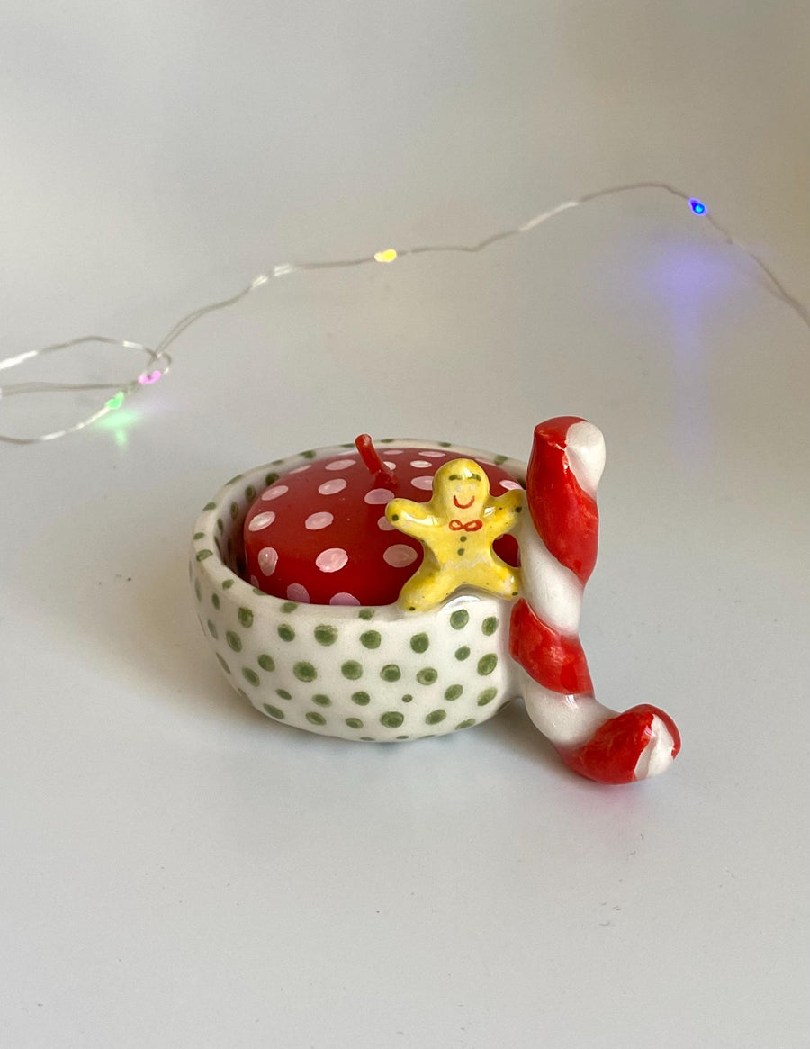 Candy Cane and Gingerman Candle Holder
