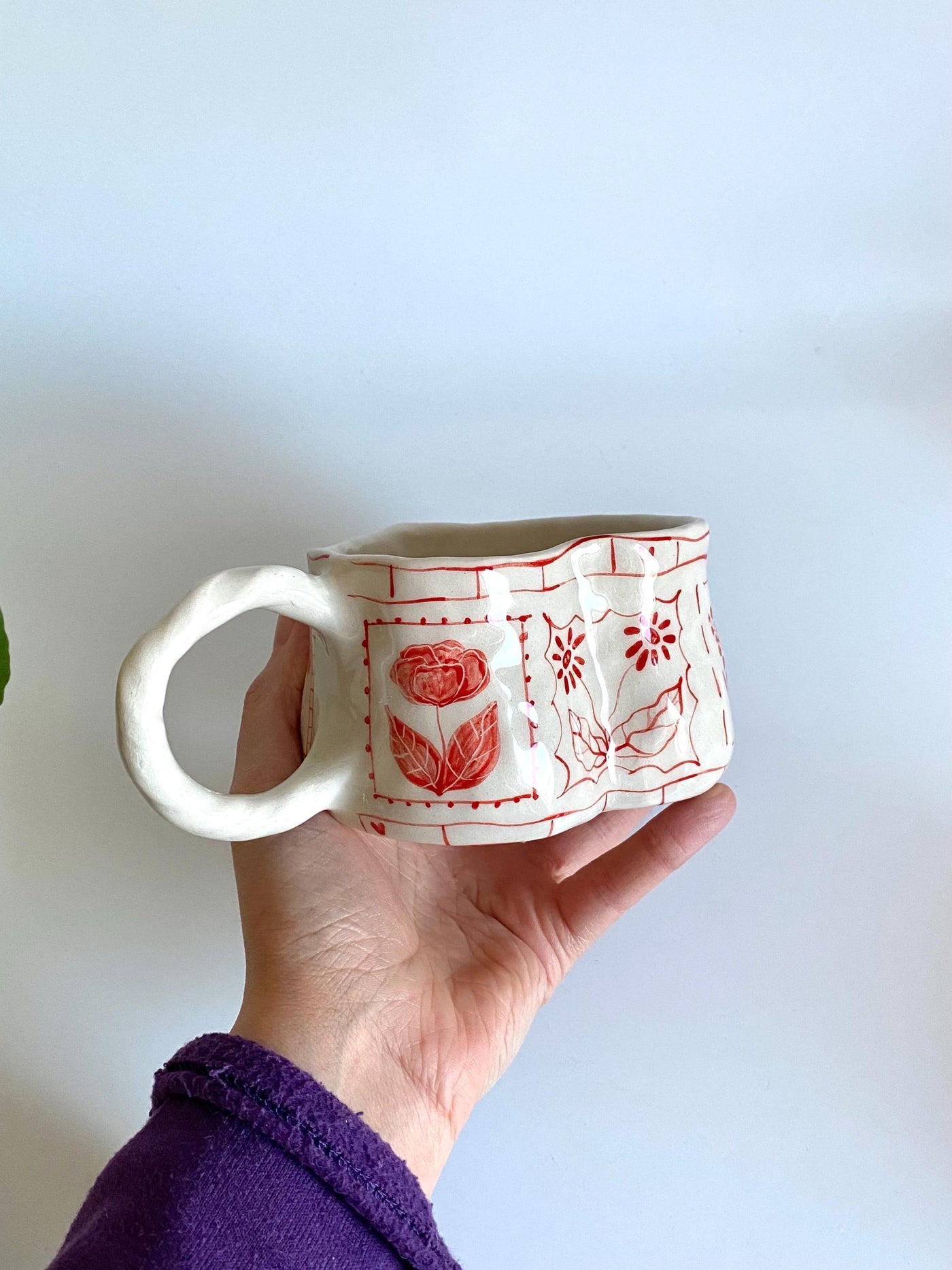 Heart-Shaped Red Floral Mug