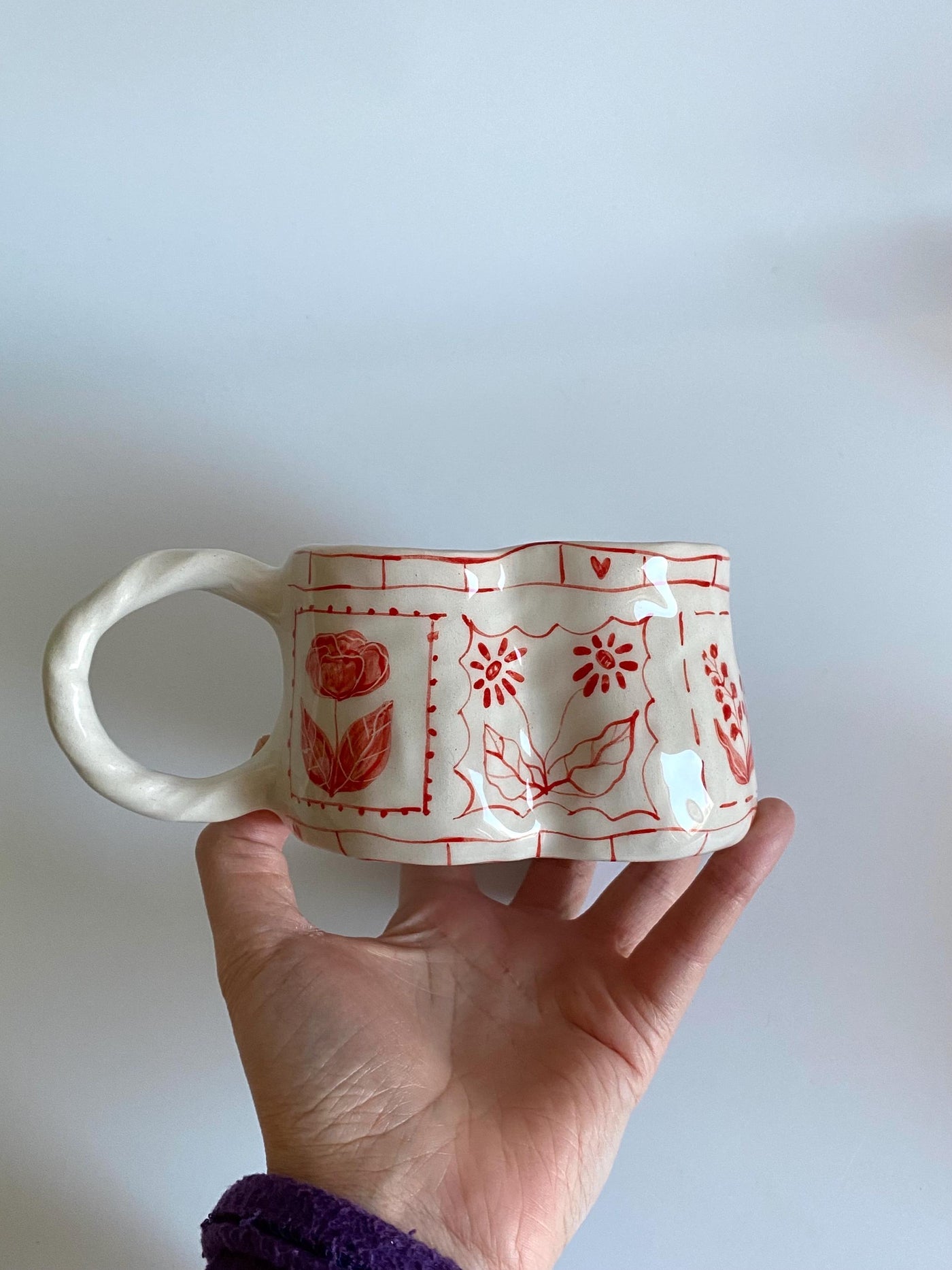 Heart-Shaped Red Floral Mug