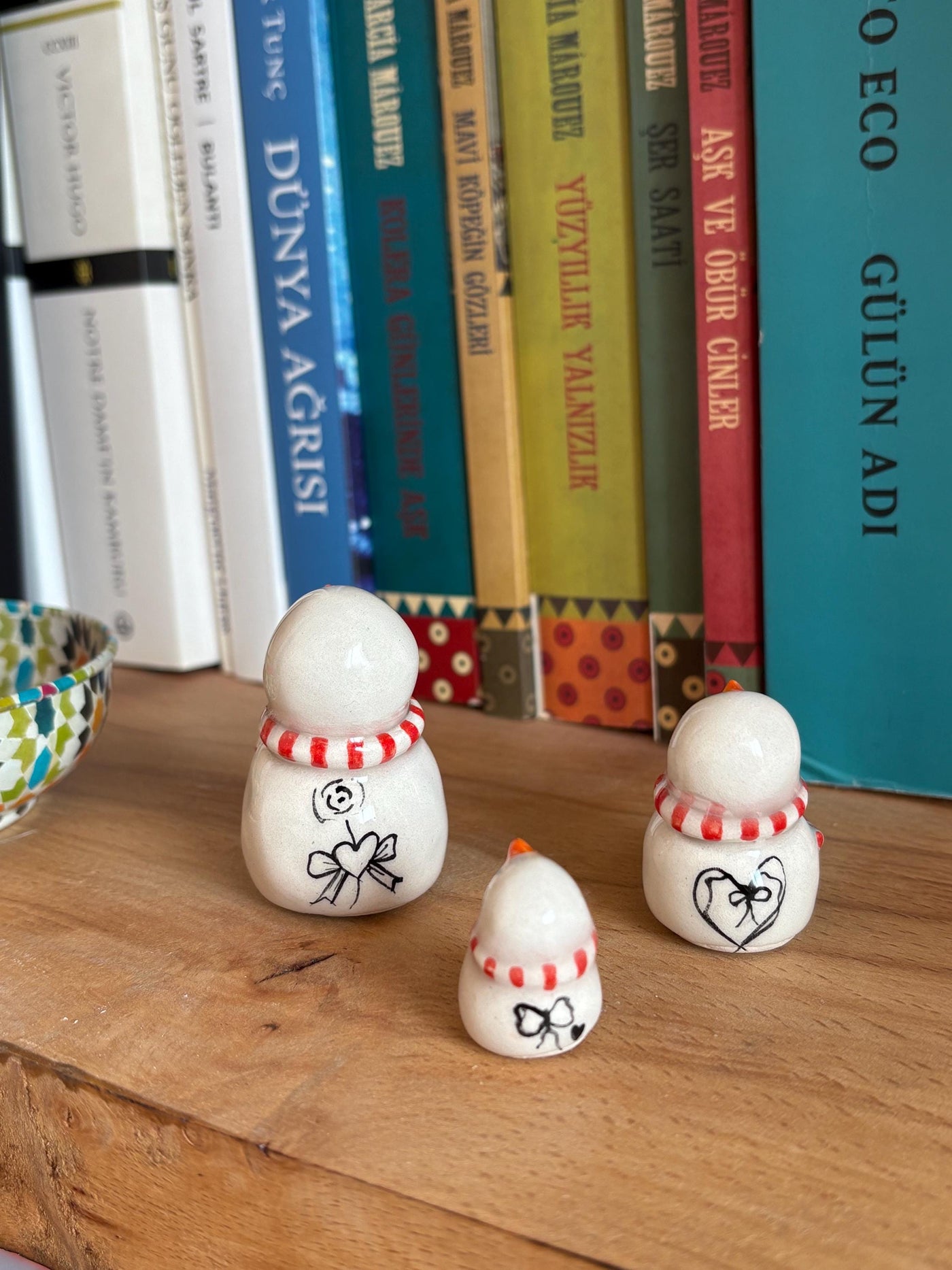 Tiny Ceramic Snowmen Decoration Object
