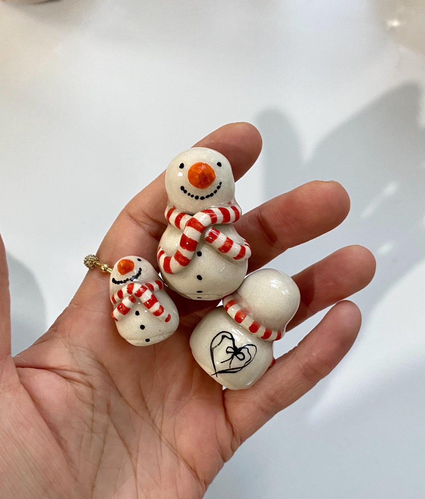 Tiny Ceramic Snowmen Decoration Object
