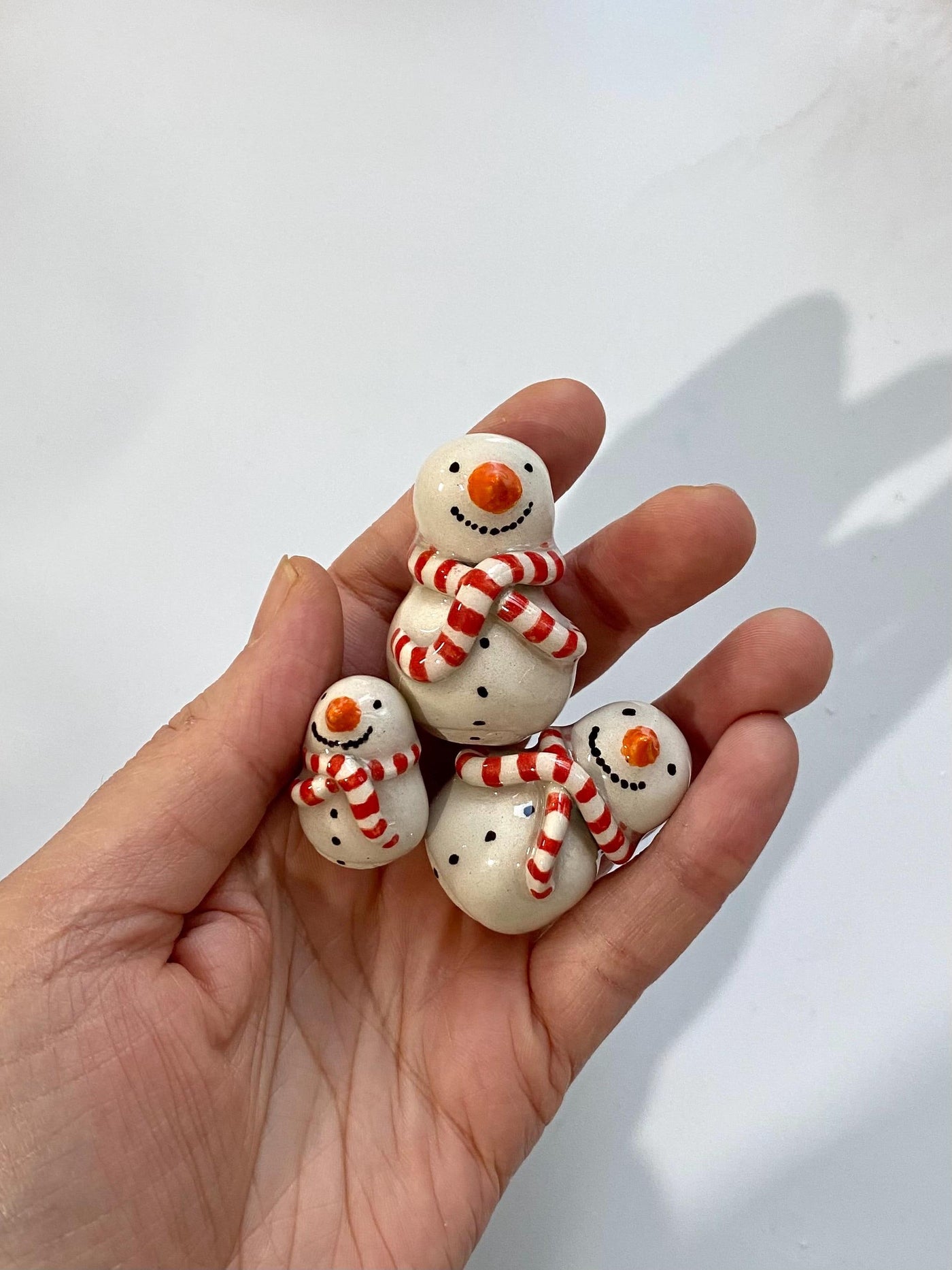 Tiny Ceramic Snowmen Decoration Object