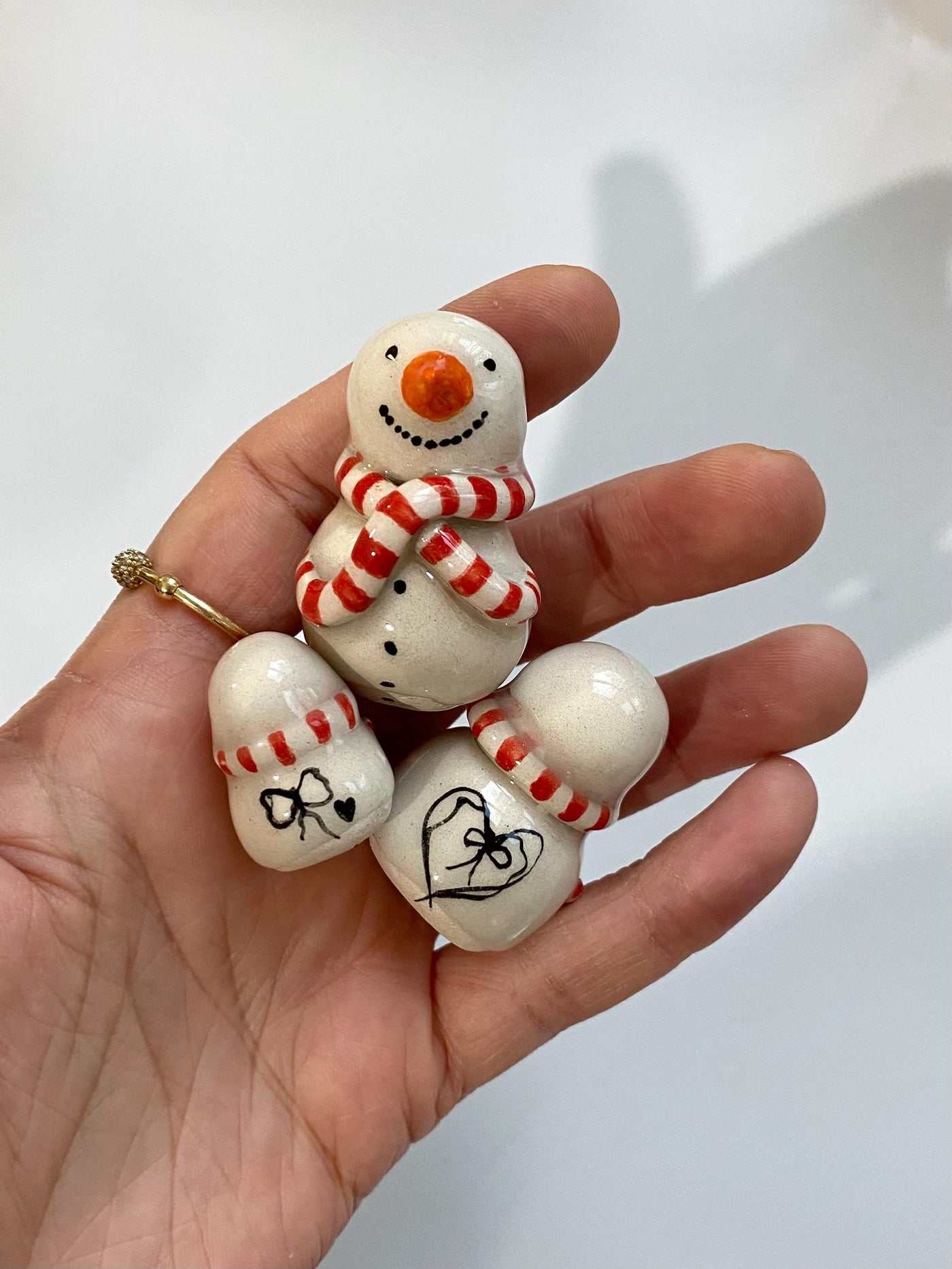 Tiny Ceramic Snowmen Decoration Object