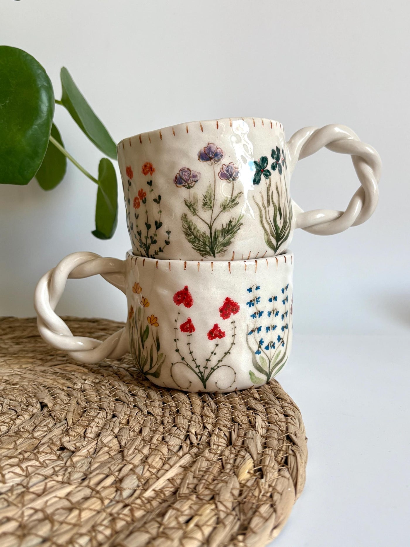Wildflower Twisted Handle Mug
