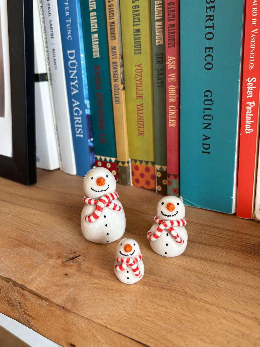 Tiny Ceramic Snowmen Decoration Object