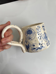 Dual Handle Blue Floral Mug
