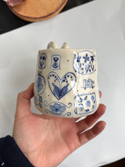 Dual Handle Blue Floral Mug
