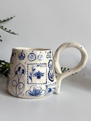 Dual Handle Blue Floral Mug